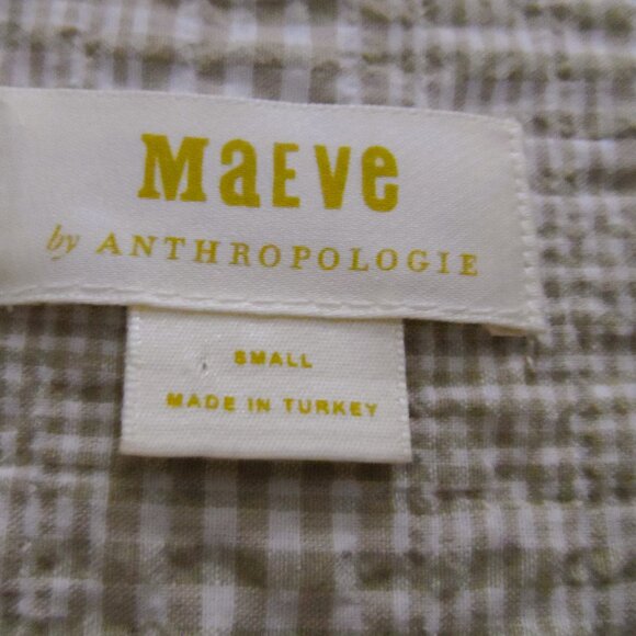 Maeve by Anthropologie Maxi Tunic Top Size S Tan White Plaid Button Down - Picture 4 of 14